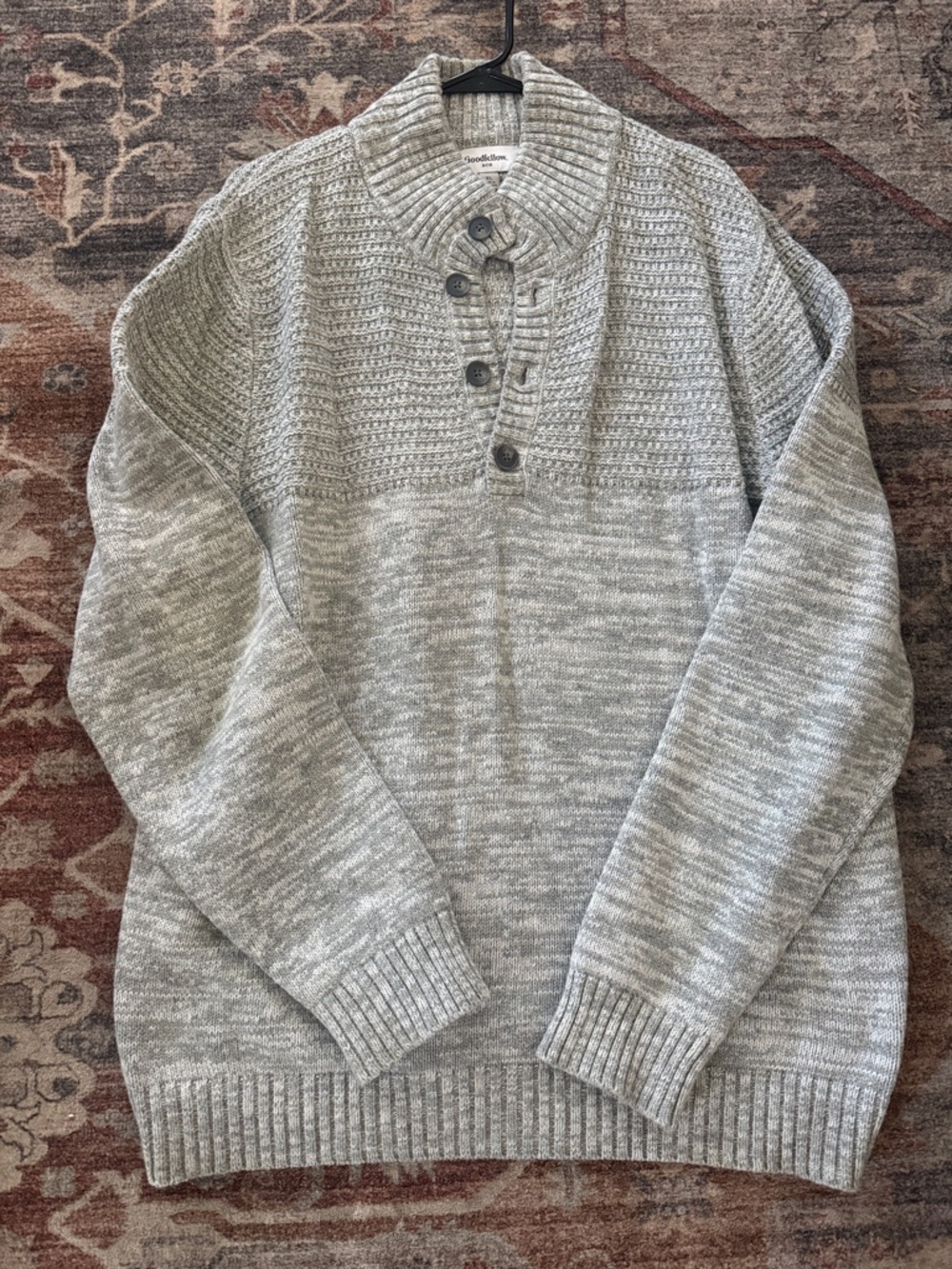 Men's Heather Gray Button-Neck Knit Sweater